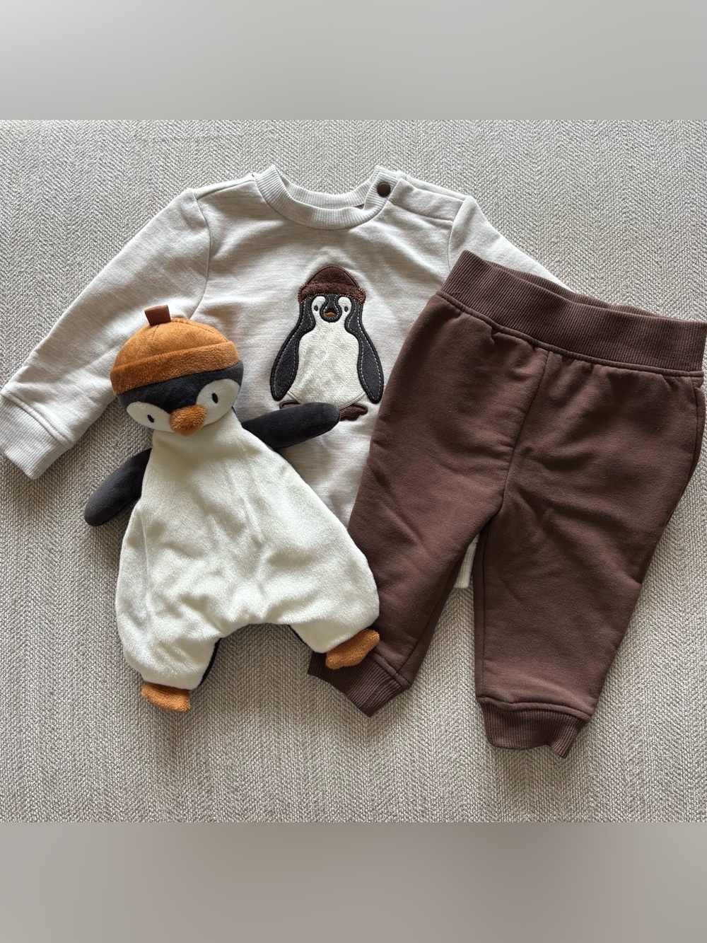 Aspen Kids Cream & Brown Penguin Matching Set with Stuffie